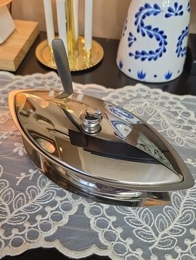 Stainless Steel Covered Serving Dish - Silver